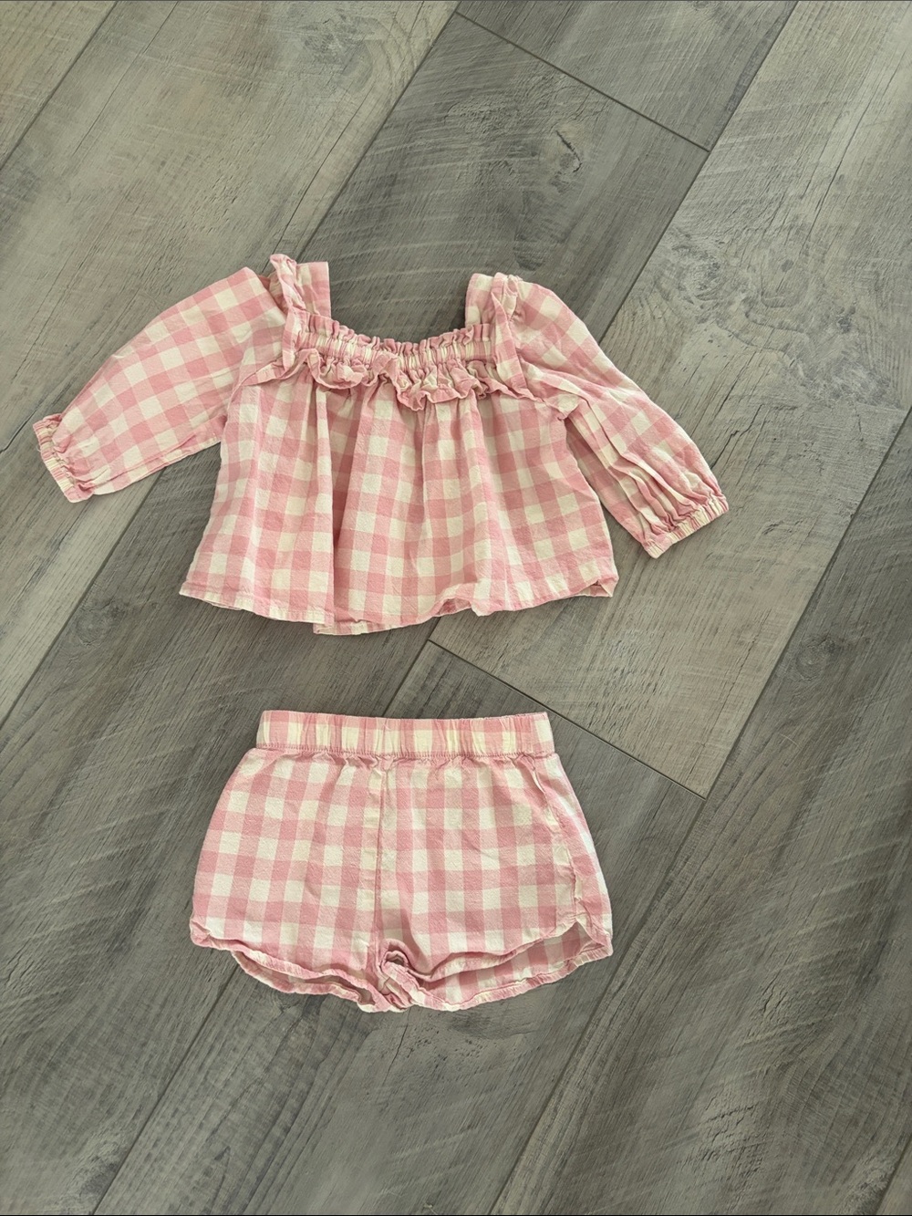 cloud island Pink and White Gingham Matching Top & Shorts Set